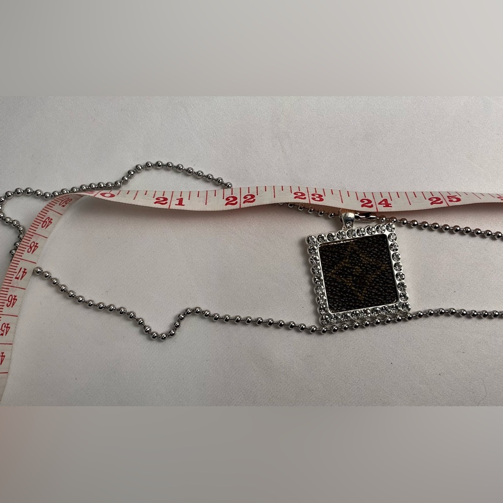 Louis Vuitton Monogram Canvas Silver Rhinestone Square Necklace - Picture 5 of 5